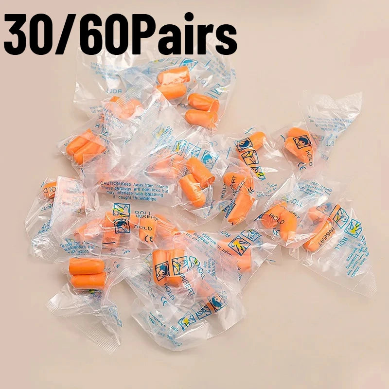30/60Pairs Disposable Soundproof Earplugs With Independent Packaging Orange Noise Cancelling Earplugs Quiet Learning Sleep
