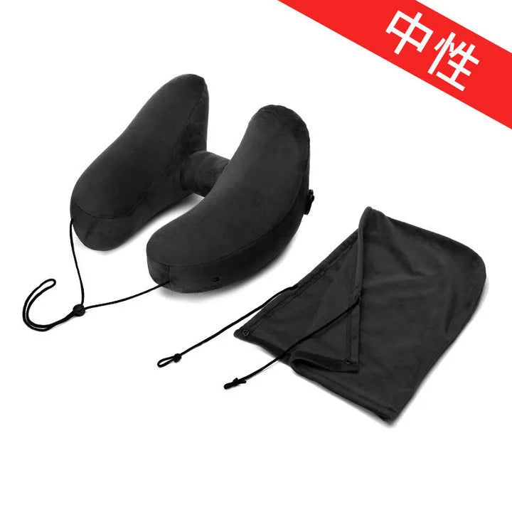 Neck Pillow Travel U-shaped Inflatable Pillow H Hooded Pillow Outdoor Car Long-distance Flight