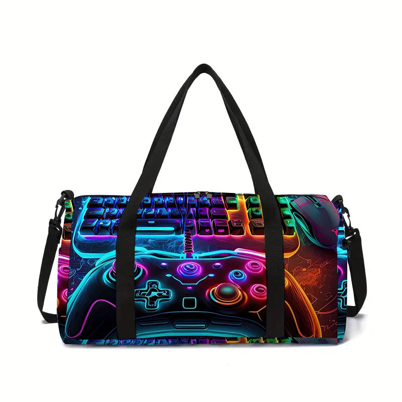 Neon Game Controller Large Capacity Luggage Bag  For Boy And Girls Best Gifts 2D Cartoon Travel Duffels Hand Bag For Children