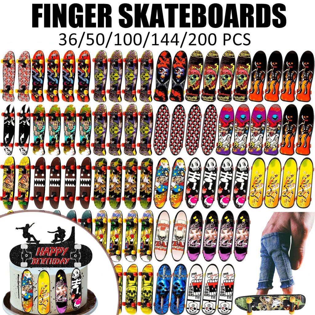 36-160Pcs Fingerboard Finger Mini Skateboard Toy Finger Boards Set with Double Sided Pattern Creative Novelty Finger Toys
