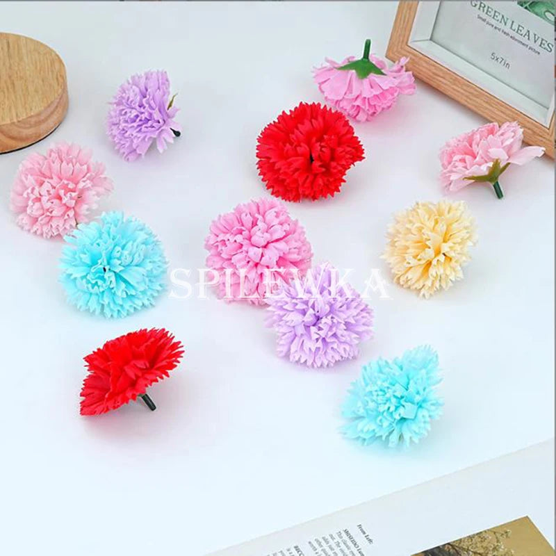 50Pcs Carnation Flowers Head for DIY Bouquet Craft-Long-Lasting Fragrant  Artificial Blooms Valentine's/Mother's Day Home Decor