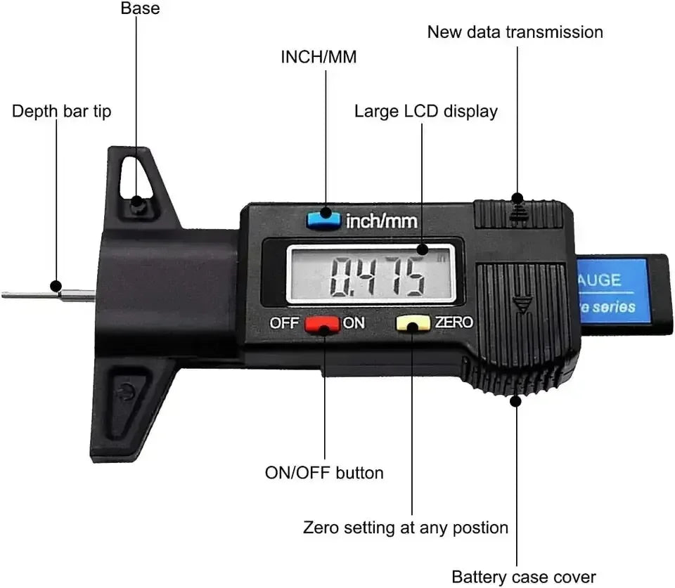 Digital LCD Tire Tread Depth Gauge Caliper for Car Repair 0-25mm Measurer Tool 1PC