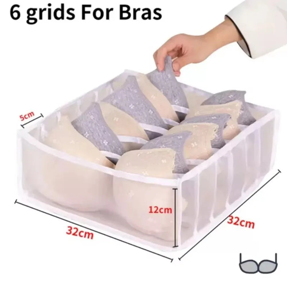 3-Pack Home Storage Boxes Foldable Plaid Underwear Combination Bags - Nylon Drawer Dividers for Socks Panties and Underwear