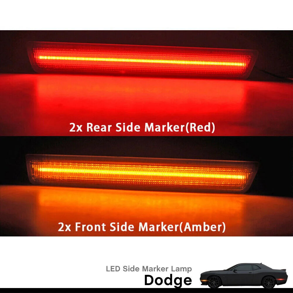 Smoked Lens Front Amber Rear Red LED Car Bumper Side Marker Turn Signal Lights Fender Flare Lamps For Dodge Challenger 2015-2023