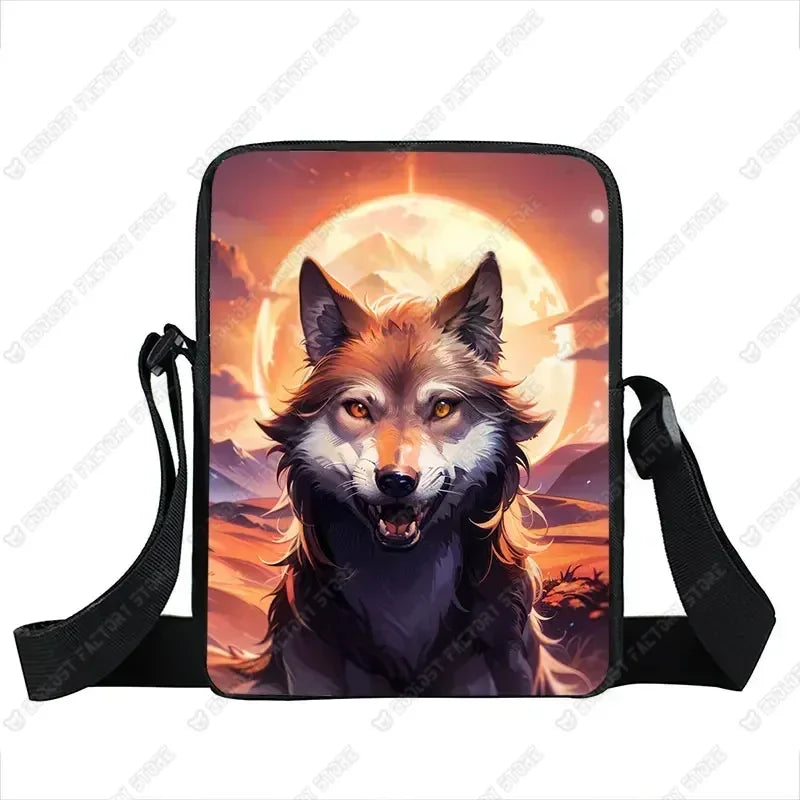 Howling Wolf Pattern Crossbody Bags Wolf Under The Moonlight Women Handbag Shoulder Bags Messenger Bag Key Phone Holder Book Bag