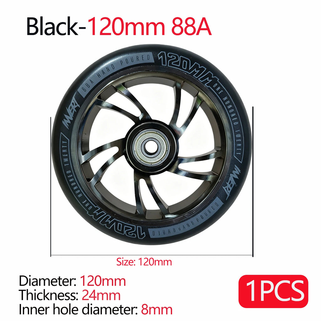 100/110/120mm Extreme Scooter Wheel, Aluminum Alloy Hub Impact Wear Resistant, Freestyle Racing Replacement Accessory