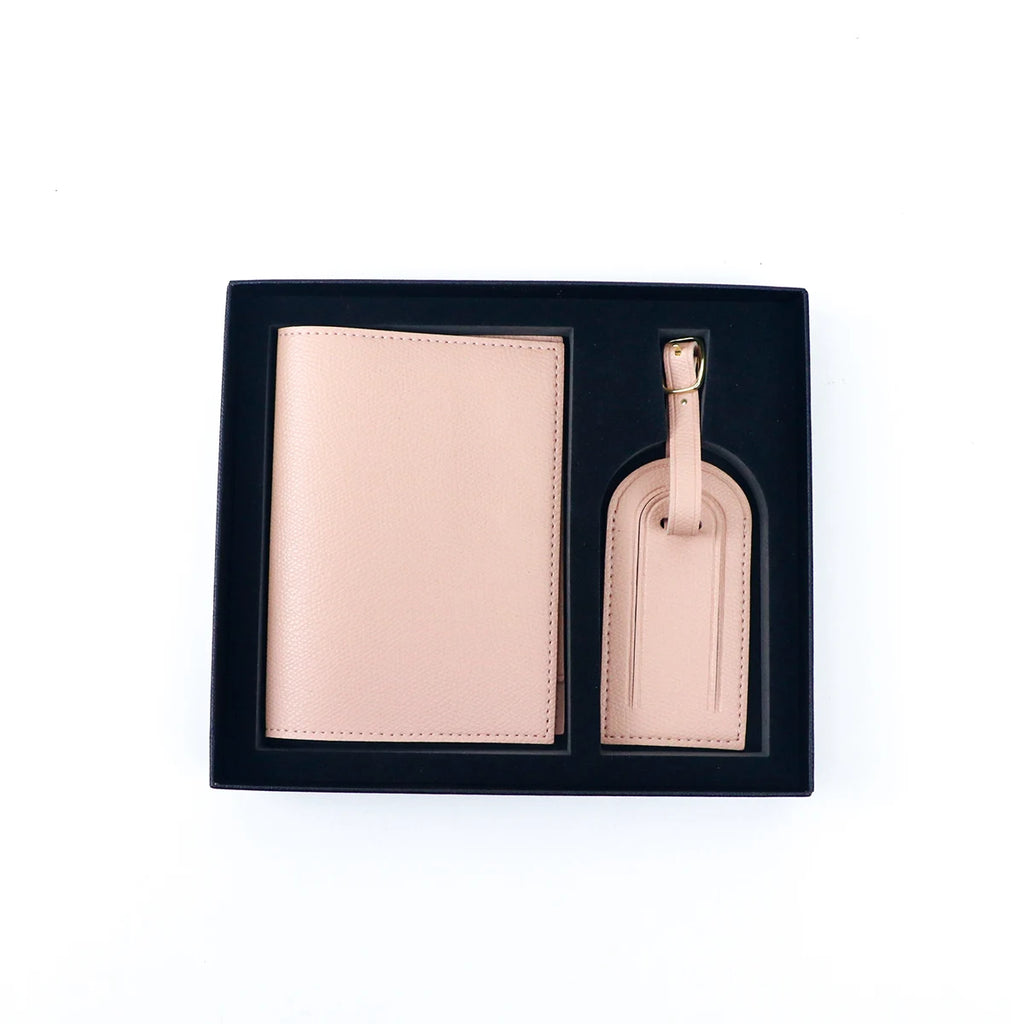 Customized name pu leather travel passport holder and luggage anti-loss label with essential travel gift box