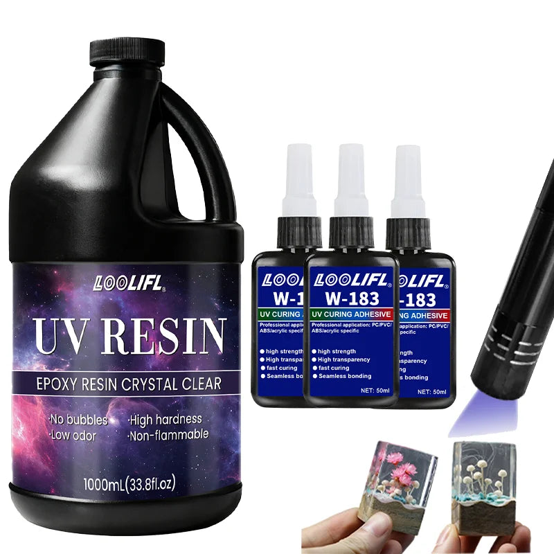 LOOLIFL, 183 high transparency UV resin adhesive, touchable adhesive, DIY、 Model, nail art, with accelerated curing lamp