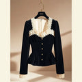 Vintage Luxury Lace Long sleeve Velvet Top Women Elegant Ladies Sequin Tunic Shirt Female Office Party Wear Top 2024 Korean New