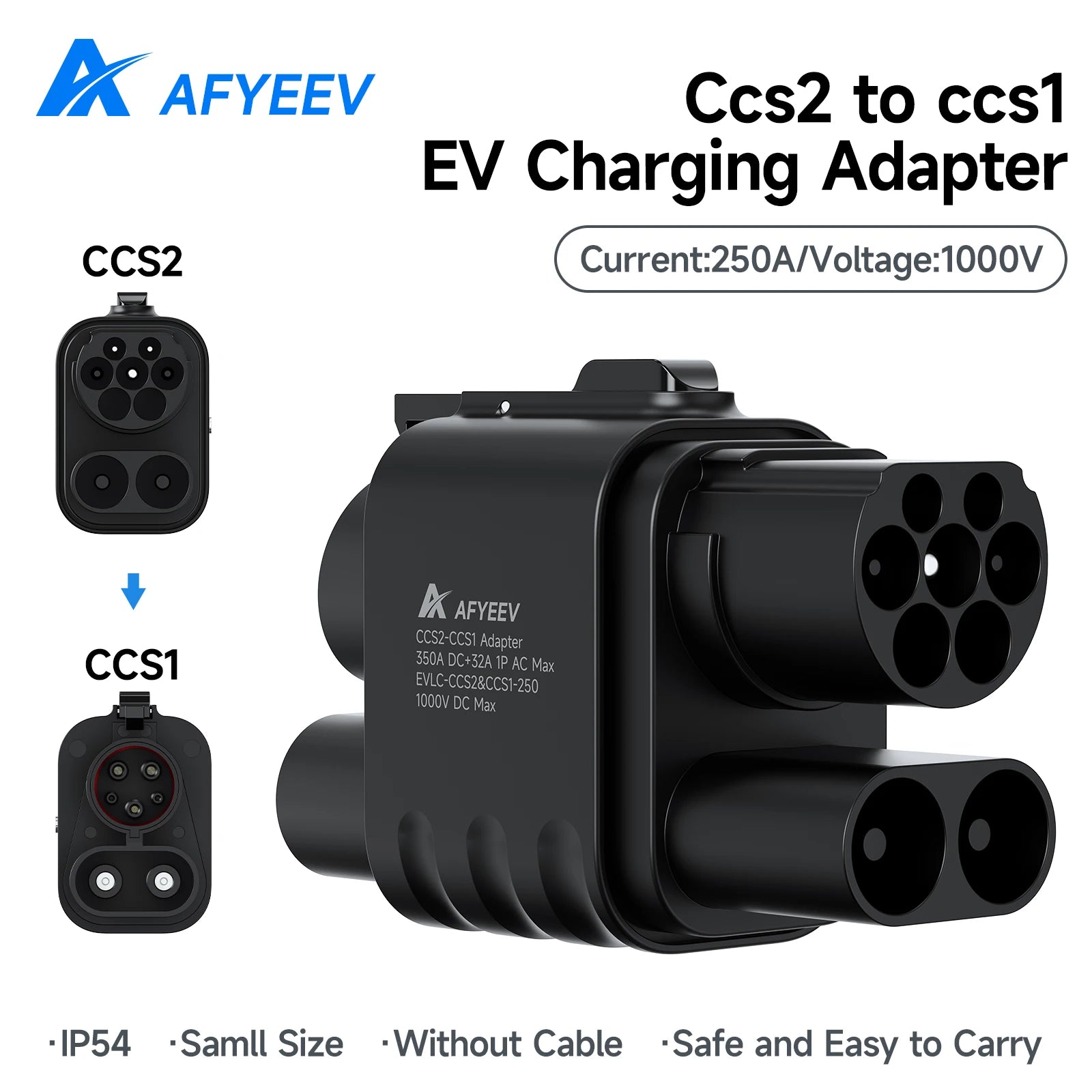 AFYEEV CCS2 to CCS1 Adapter 350A 350kW From CCS2 to CCS1 DC+AC Electric Vehicle Charger DC 1000V Fast Ev Charging Adapter