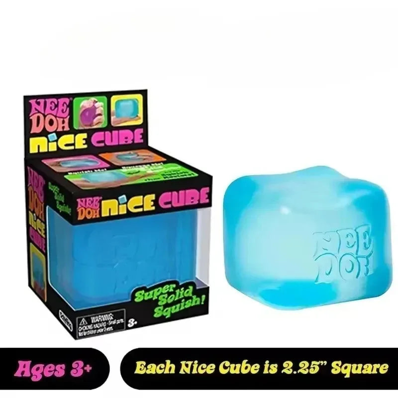 Needoh Cubo Sensorial Antiestrés Suave y Glutinoso Relleno de Gel, Bola Elástica, Caja Sorpresa de Hielo Suave, Rebote Lento