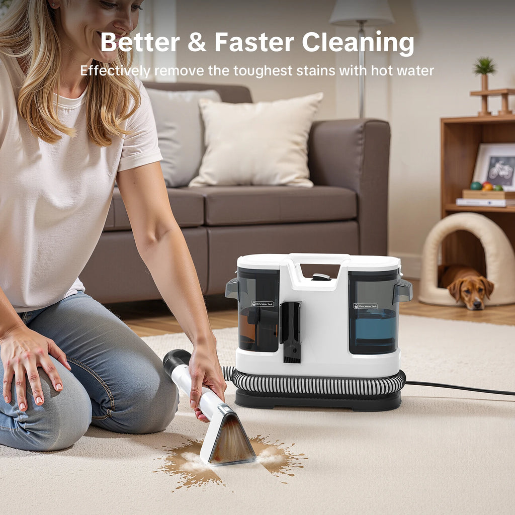 Lubluelu V8 Multi-Purpose Portable Carpet & Upholstery Spot Cleaner Machine, 15KPa Suction, Hot Steam Upgrade, with Heating Function to 60 Degrees, 800W, Dual Water Tank&6m Working Radius, for Rugs, Pets, Car Seats, Sofa and