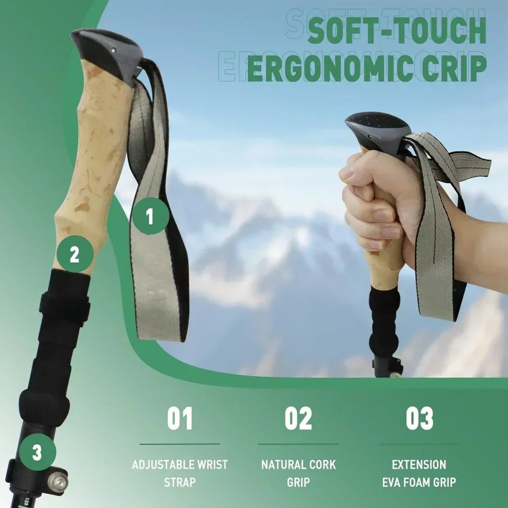 2 Pack Foldable Trail Running Sticks Aluminium Lightweight Adjustable Trekking Pole Anti Shock Cork Handle Nordic Walking Hiking