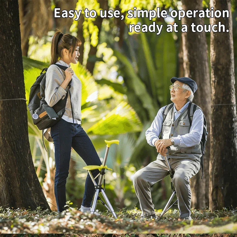 Foldable Walking Cane with Seat Portable Walking Stick 120kg Weight Capacity Suitable for Outdoor Hiking Camping