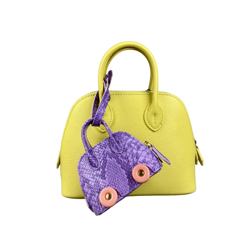 Leather Snake-Embossed Mini Bag-Earphones & Lipstick Pouch with Contrast Color Wheels-PU Leather-Bag Charm-Ideal Gift For Women