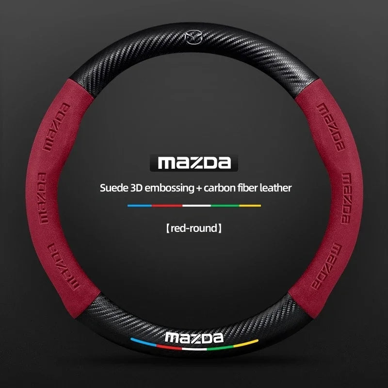 Car Suede Carbon Fiber Leather Steering Wheel Cover For Mazda BT-50 CX-3 CX-4 CX-5 CX-7 CX-9 MX5 Mazda 3 Axela 6 Gh Gj Demio Car