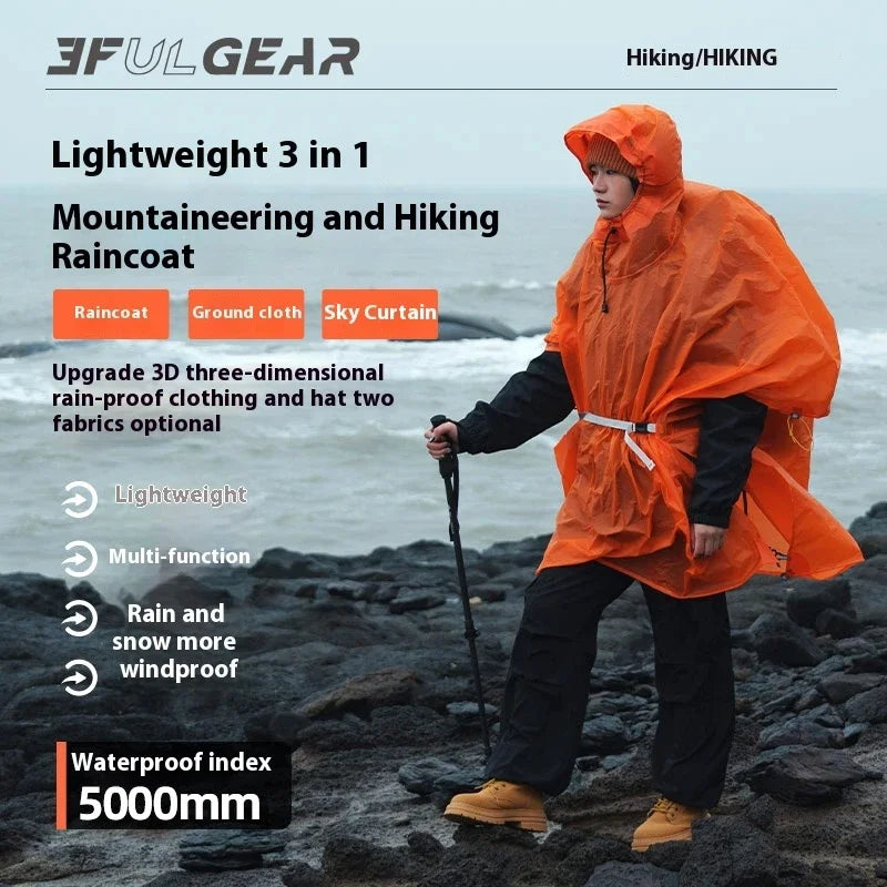 3F UL GEAR 3 In 1 Ultralight Hiking Raincoat Camping Poncho Tarp Outdoor Awning Travel Rain Coats 15D Silicone Rain Jacket Cover