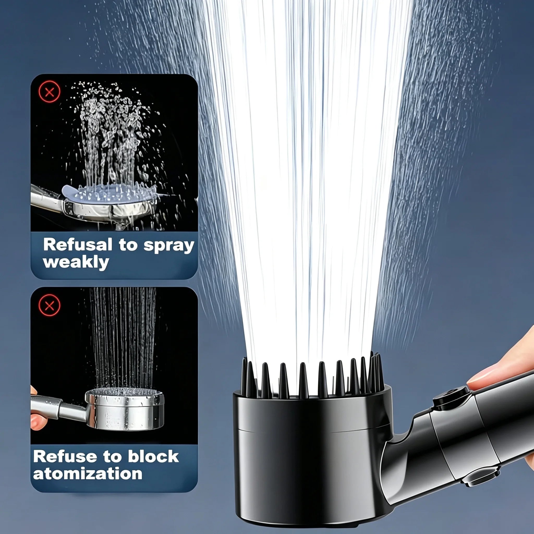 Black & Grey Wall-Mounted High-Pressure Shower Head with  Polished Finish Durable Plastic for Enhanced Water Pressure