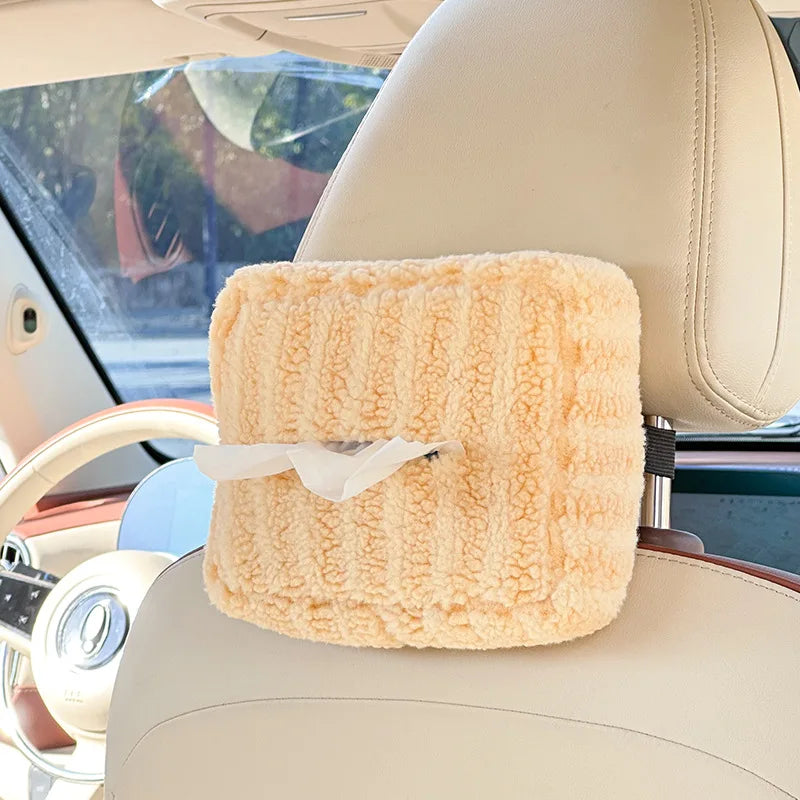 NEW Car tissue box cute car tissue box plush striped car hanging paper box multifunction DIY car hanging tissue box