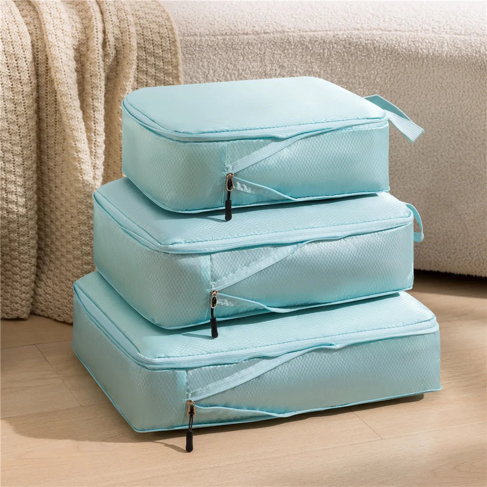 3Pcs/Set Travel Compressible Packing Multifunction Travel Storage Bag Waterproof Suitcase Nylon Portable Luggage Organizer Pink