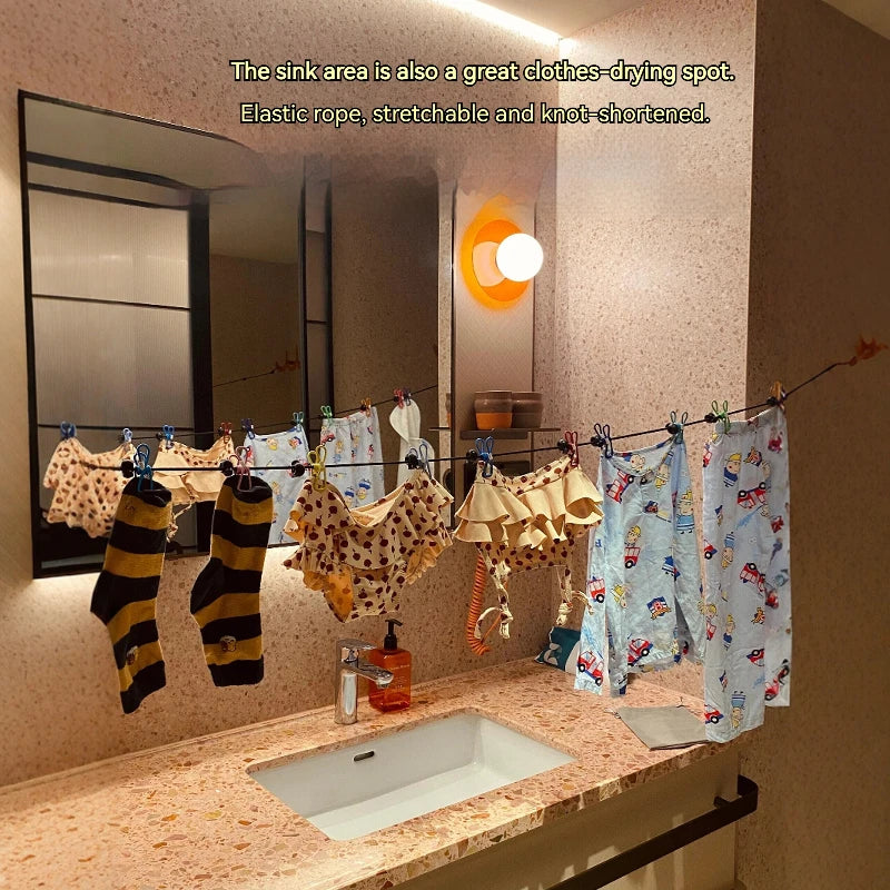 Portable Travel Clothesline Adjustable Camping Laundry Line Indoor Outdoor Hotel Drying Hanging Rope That Tightens with a Pull