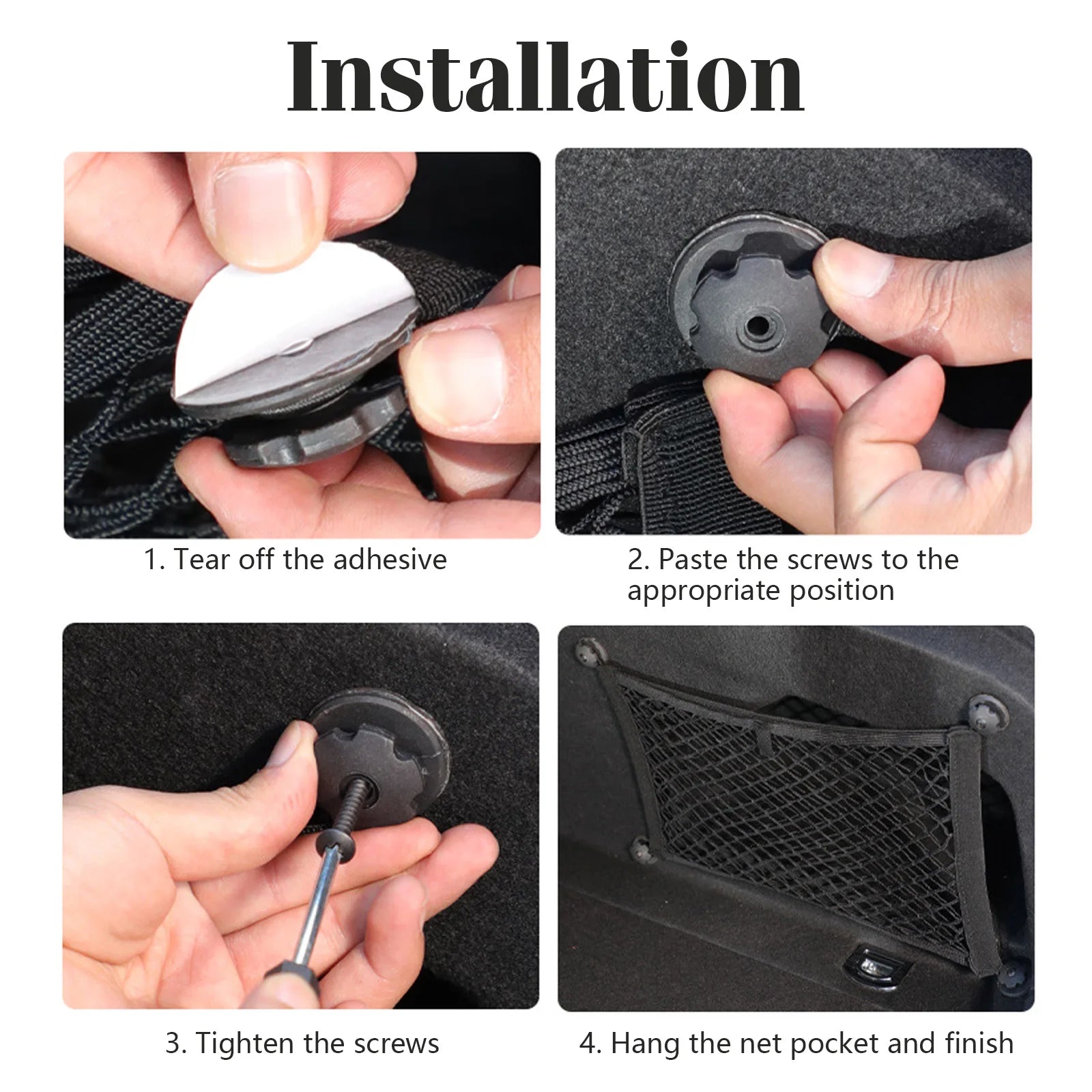 Stretchable Small Cargo Net Pocket Storage Mesh Net Elastic Automotive Cargo Nets Storage Pouch with Mounting Screws and Hooks f