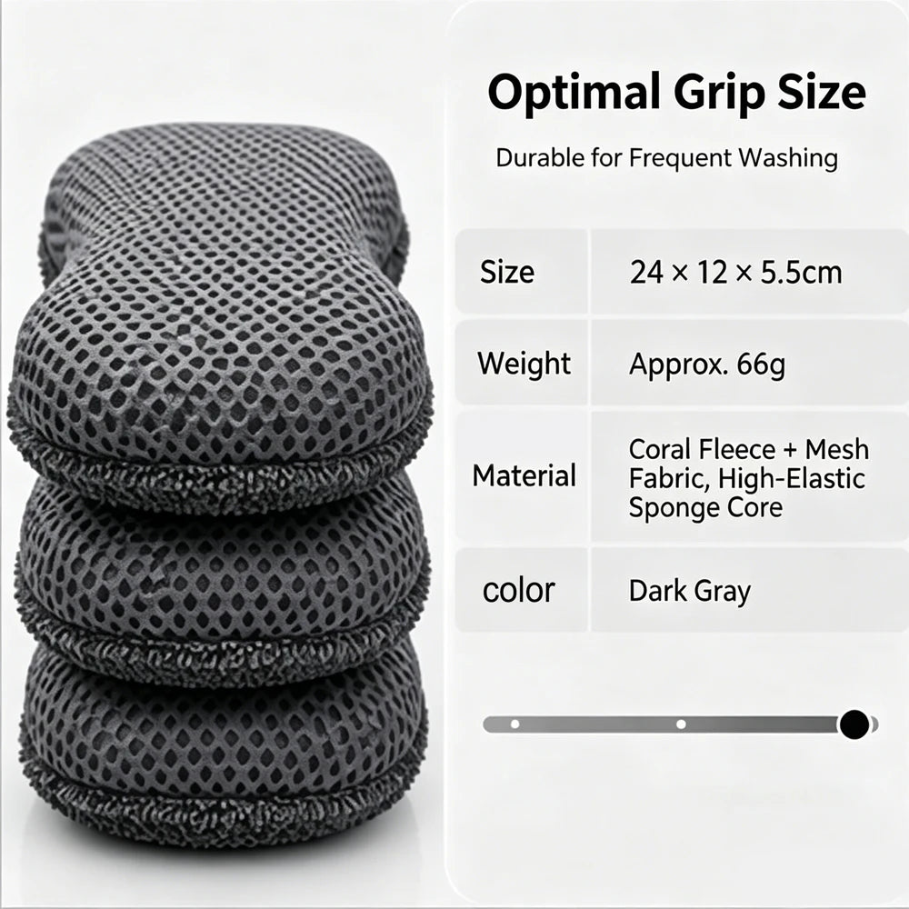 AUTOBRIGHT 8 shaped Car Wash Sponge Double Sided Chenille Microfiber Mesh Scratch-Free for Auto Car Detailing Cleaning tool Grey