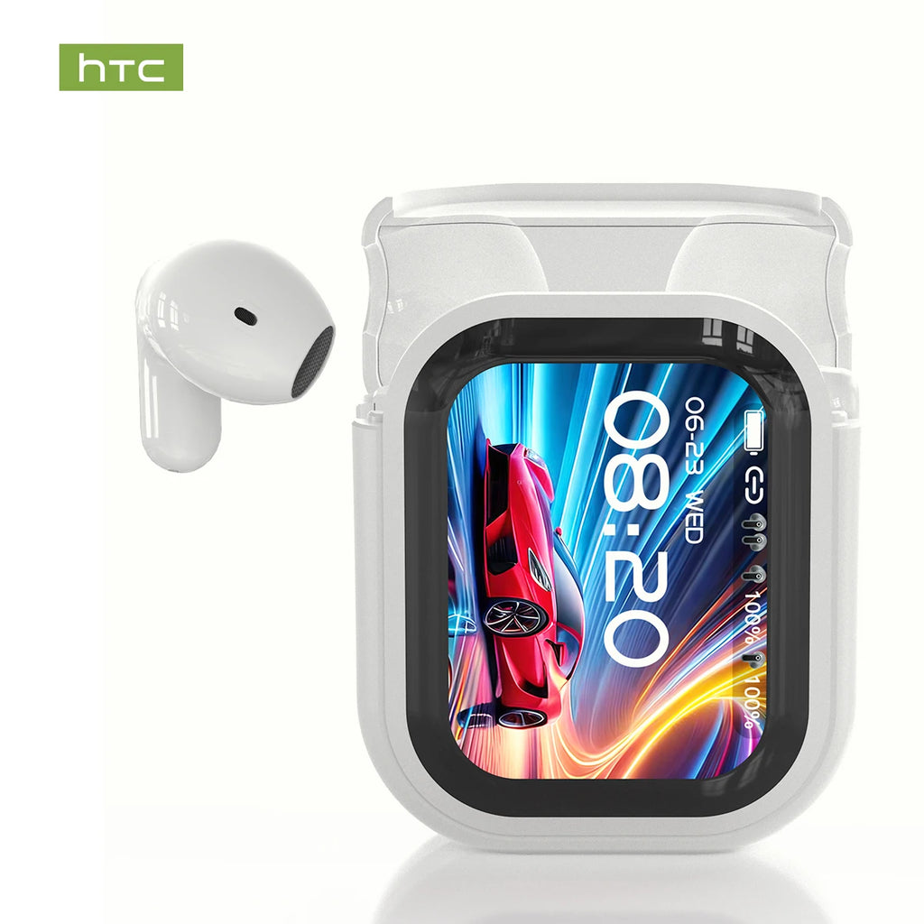 HTC NE20 TWS Bluetooth 6.0 Earbuds Smart LCD Touchscreen Real-Time AI Translation ENC Noise Reduction HiFi Audio for Sport