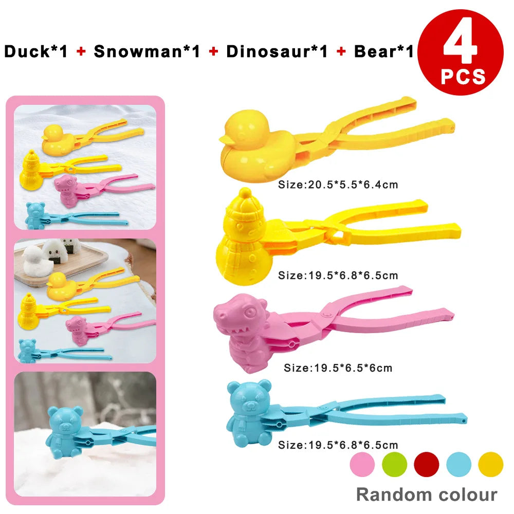 4pcs Cute Bear Duck Snowball Clip Snow Clay Ball Maker Creative Snowballs Mold Snow Shovel for Kids Outdoor Sports Snow Toys