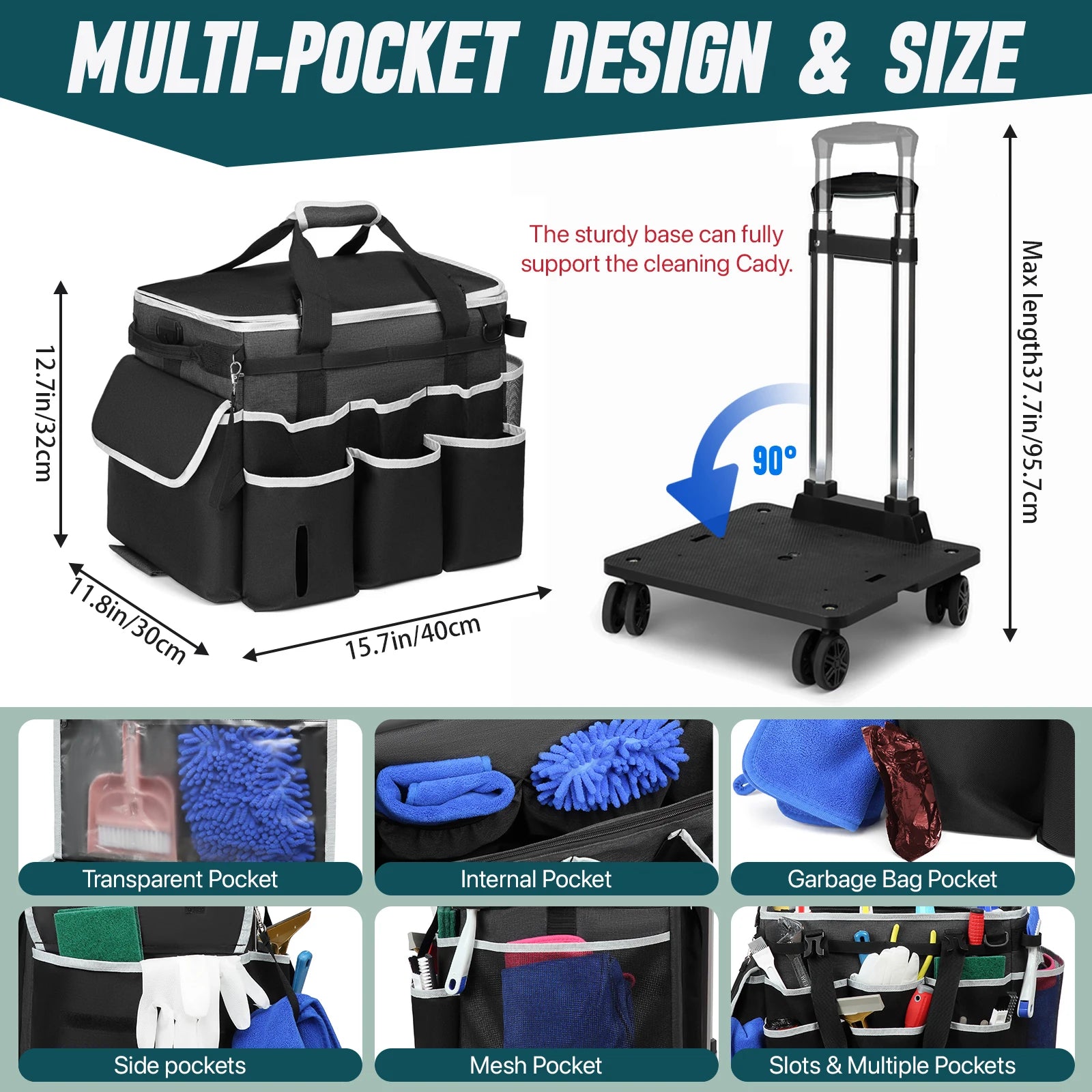 Rolling Cleaning Caddy Bag Tool Bag Cleaning Tools Storage Bag Professional Portable Large Cleaning Bag With Wheels Oxford Bags