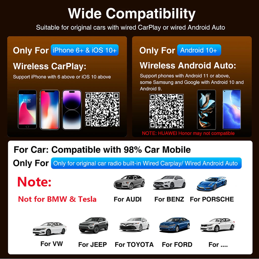 2 in 1 wireless carplay adapter for iOS 10+ & Android Auto, Plug and Play,Fast Auto-Connect,5GHz WiFi, Bluetooth 5.3