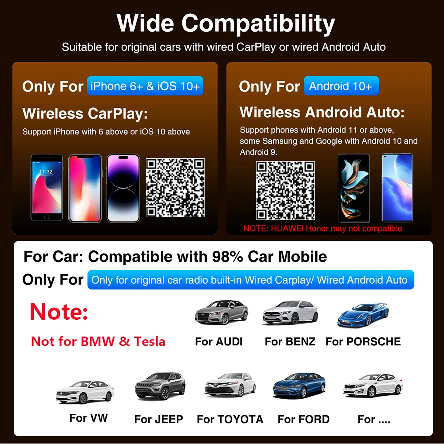 2 in 1 wireless carplay adapter for iOS 10+ & Android Auto, Plug and Play,Fast Auto-Connect,5GHz WiFi, Bluetooth 5.3