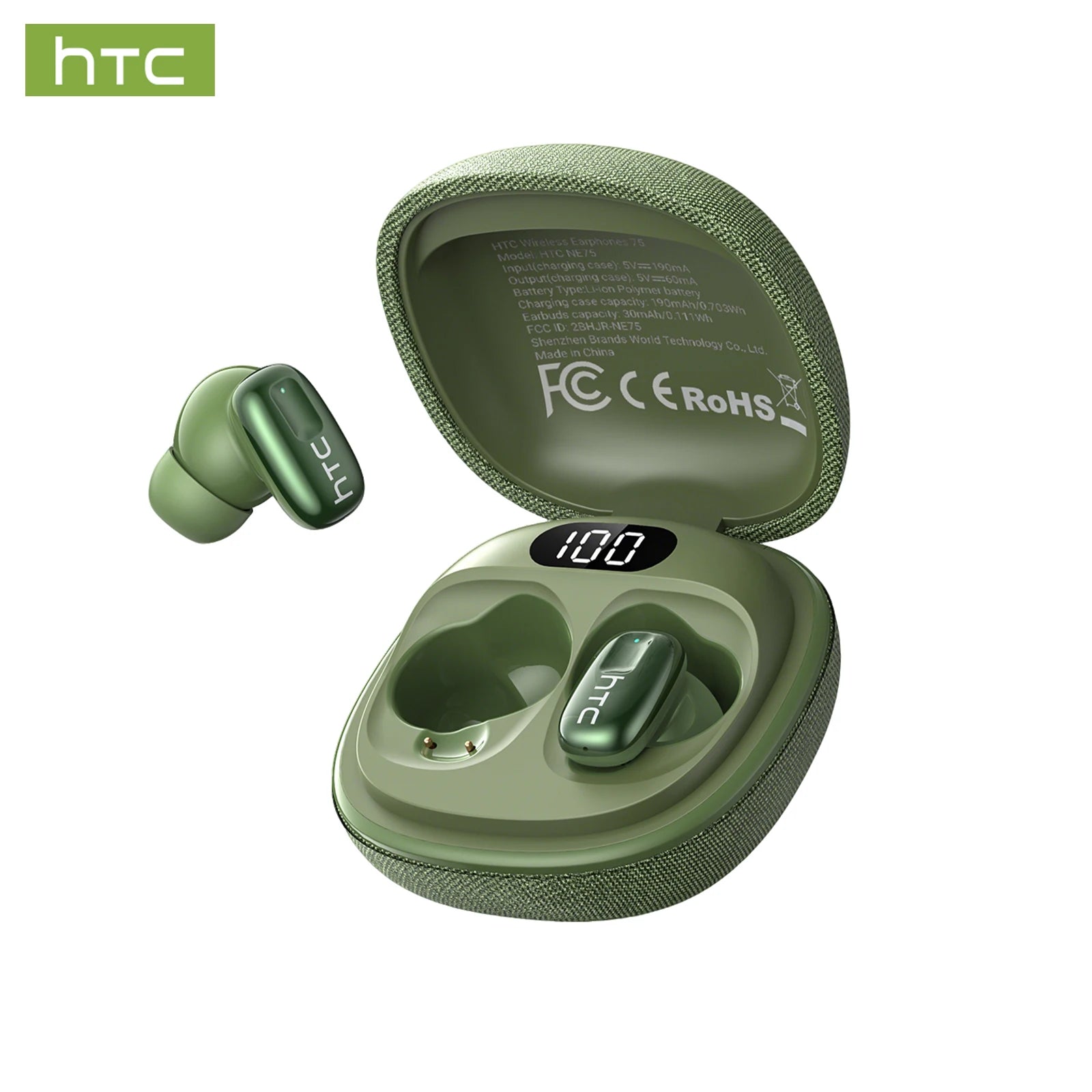 HTC NE75 Bluetooth Earphones 135 Language AI translator Earbud Low Latency Battery Display Long Battery Soft Wireless Headphones