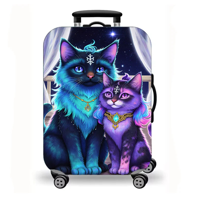 Luggage Cover, Cute Cartoon Cat Kitten Fantasy Print Stretch Suitcase Protector, Washable Anti-Scratch Travel Baggage Cover