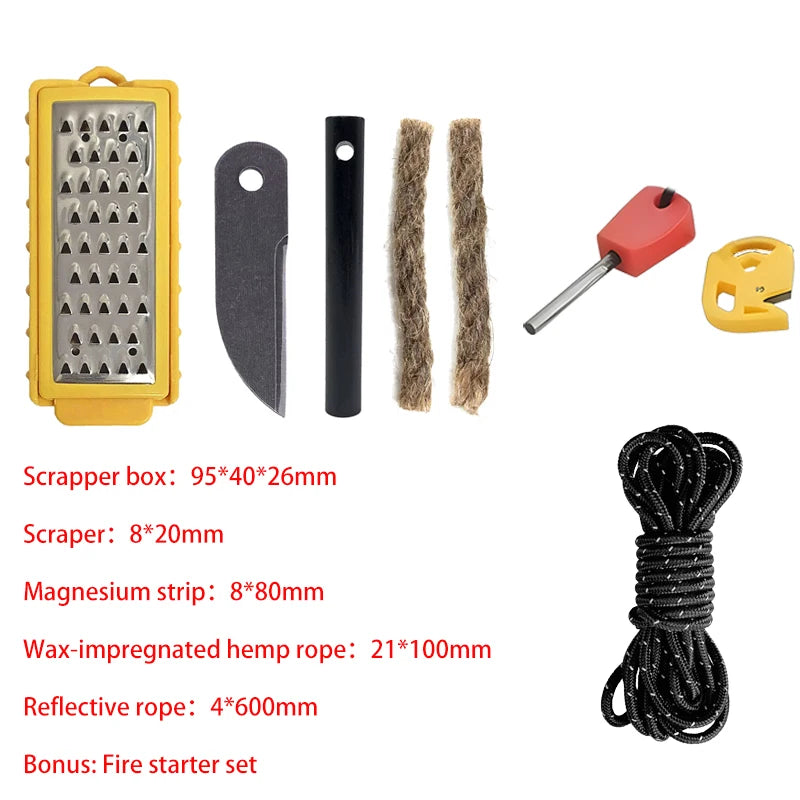 NEW Outdoor Camping Flint Set Fire Equipment Wilderness Survival EDC Tool Pack Pal Tinder Maker with Fire Starter