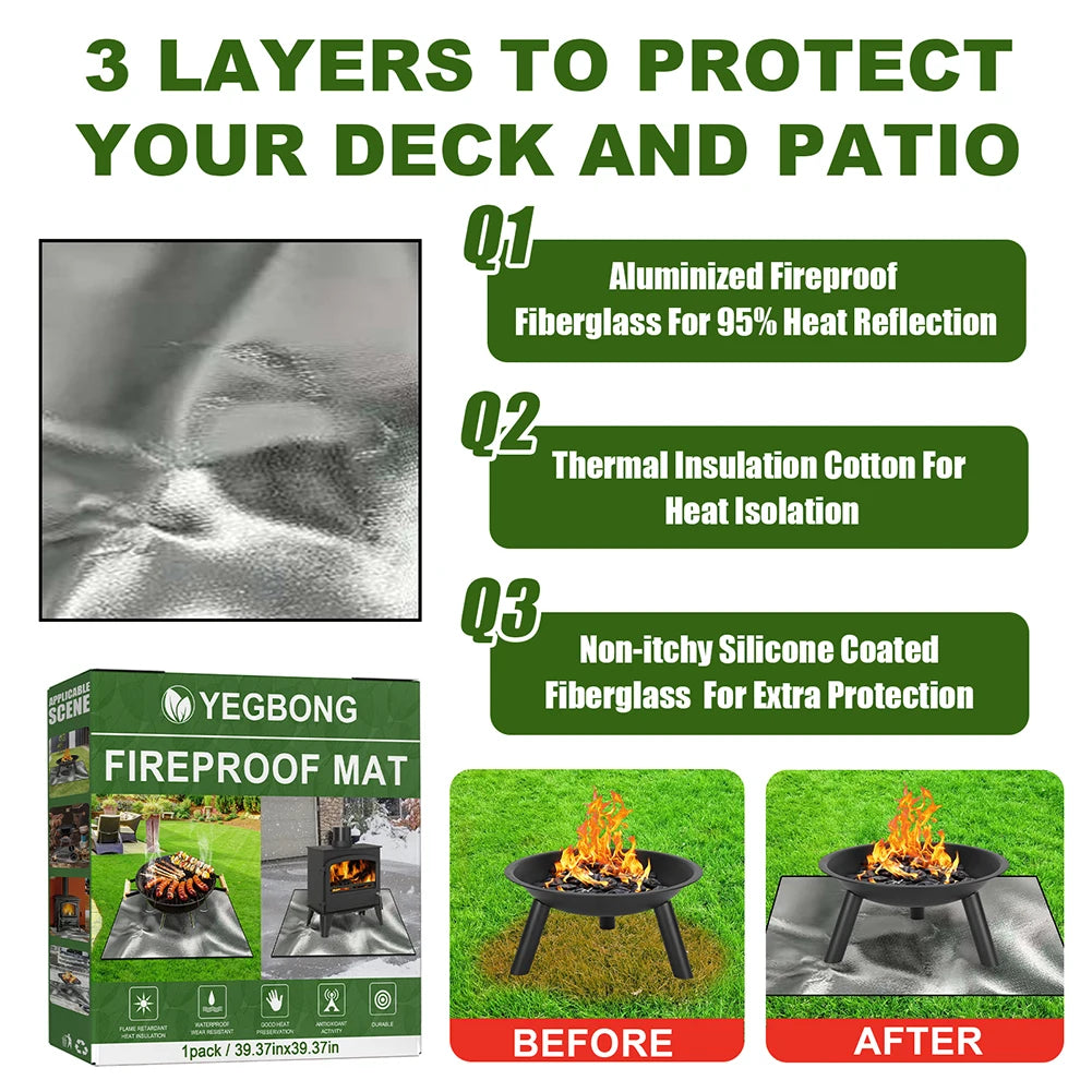 Easy To Clean 100cmx100cm Fireproof Mat Heat  Griddle BBQ Mat Fire Retardant Base Pad for Grass Outdoor for Deck Patio