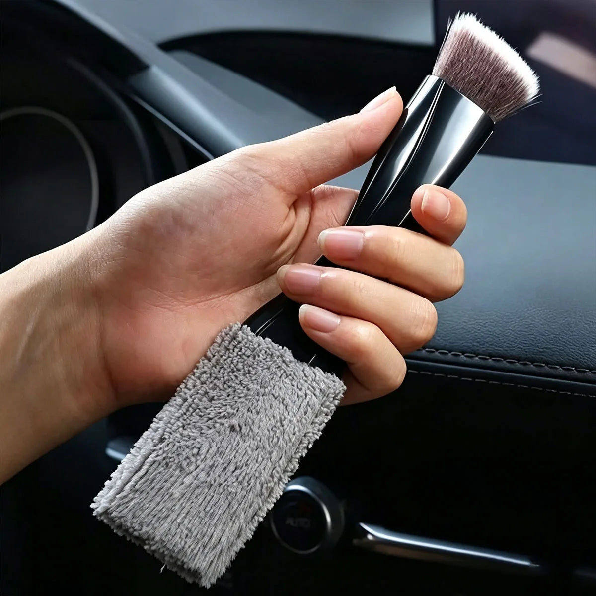 car double head cleaning brush 2 in 1 duster interior detailing soft tool for vents dashboard screen