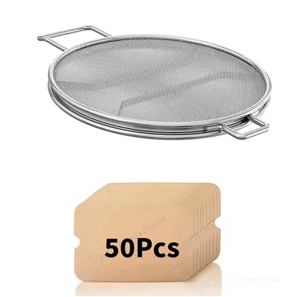Splatter Shield and 50Pcs Grill Mat for Ninja Foodi IG651, IG600, IG601, Replacement Parts Splatter Screen Air Fryer Accessories