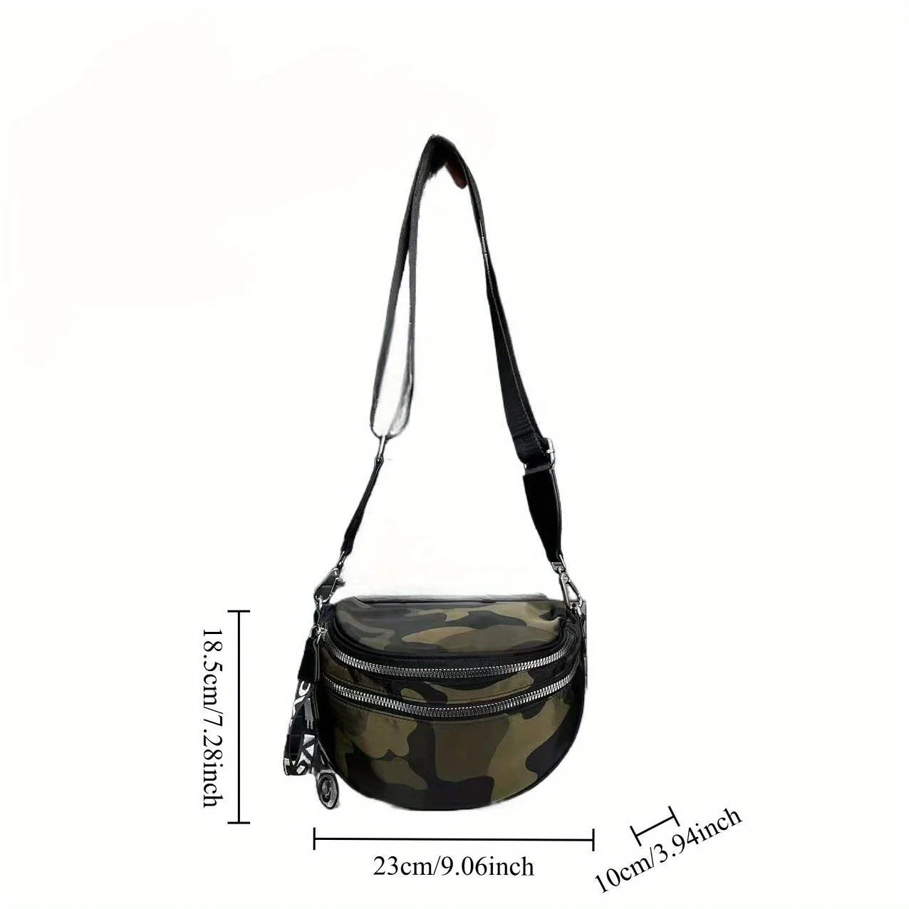 Ladies' fashionable nylon lightweight chest bag with multiple pockets, semi-circular casual sports running crossbody bag