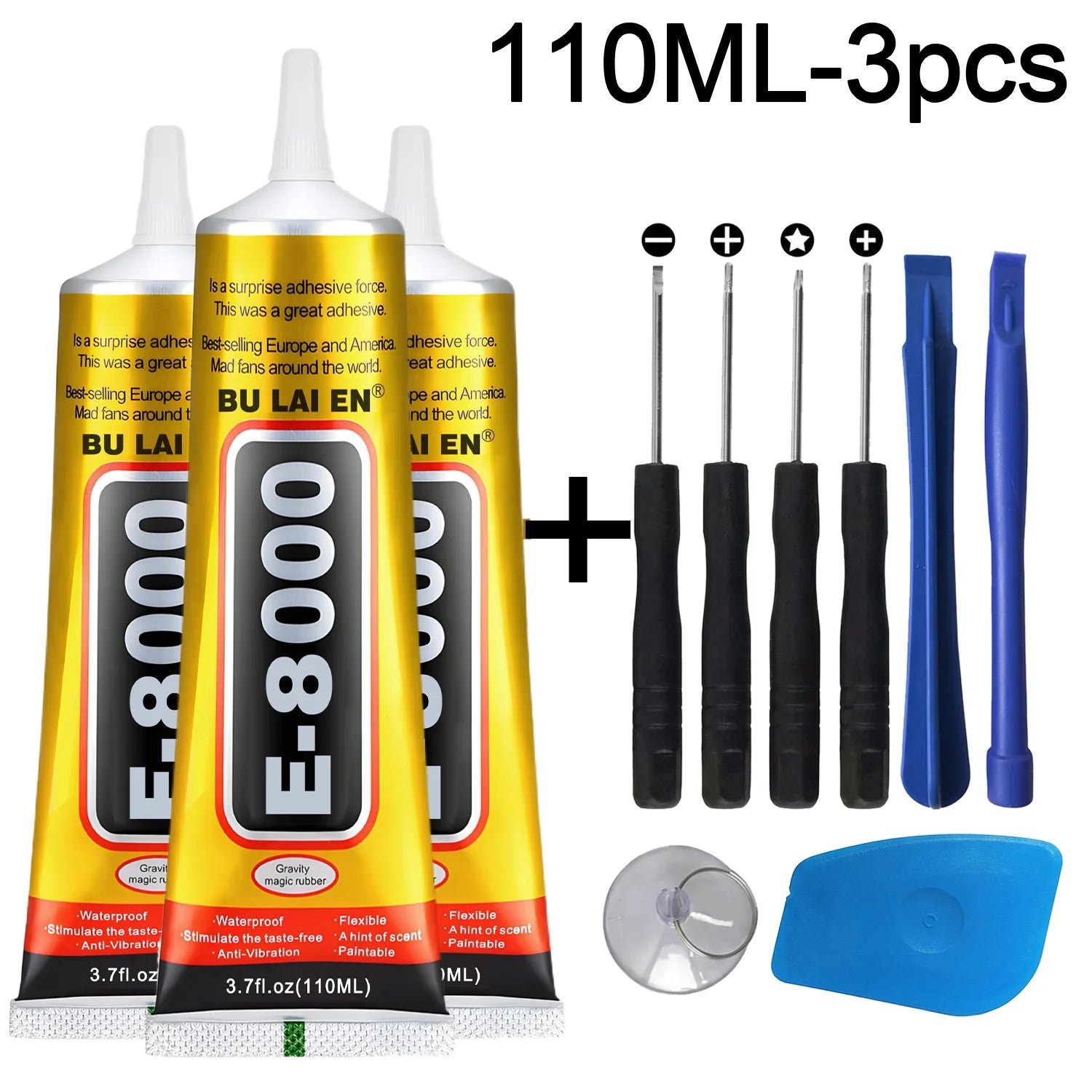 JXVX 8 in 1 Mobile Phone Repair Tools Disassemble Repair Kit for Android iPhone Screwdriver Combination Skid Multi Function Disassembly Set E-8000 Mobile Phone Screen High-Strength Waterproof Adhesive.