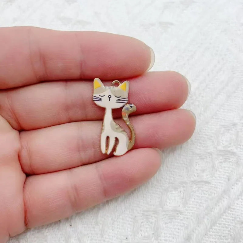 10pcs Cute Alloy Printed Cat Pendant Accessories DIY Keychain Pendant Accessories