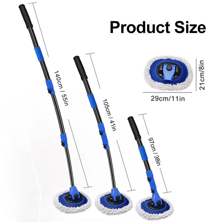15° Curved Car Cleaning Brush Car Wash Brush Adjustable Four-section Telescopic Long Handle Mop Chenille Broom Detailing Washing