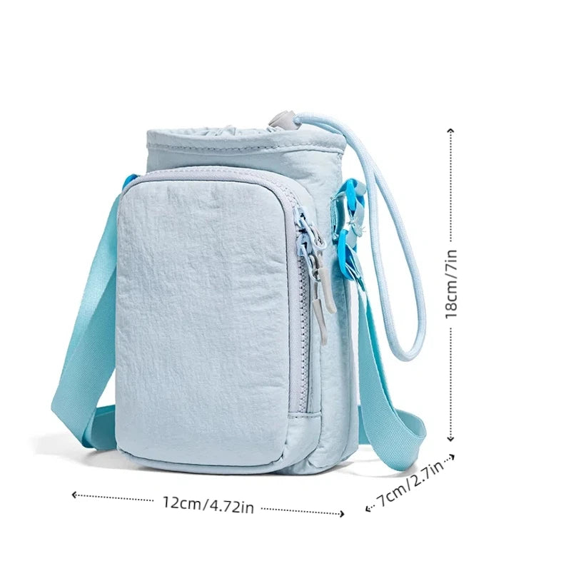 Small Water Bottle Carrier Bag with Adjustable Shoulder Strap Convenient Outdoors Water Bottle Pouch with Phone Pocket