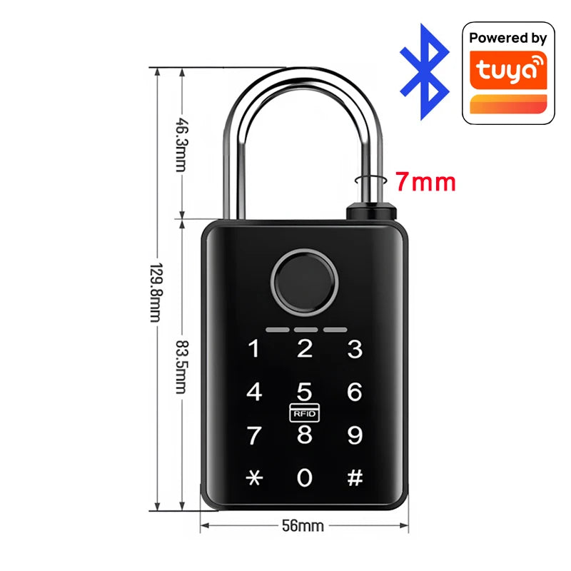 Waterproof Works With Tuya APP Smart Fingerprint Password RFID Padlock For Indoor Outdoor
