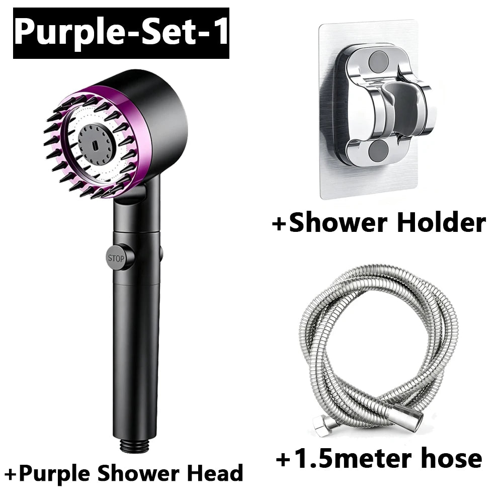 Black & Grey Wall-Mounted High-Pressure Shower Head with  Polished Finish Durable Plastic for Enhanced Water Pressure