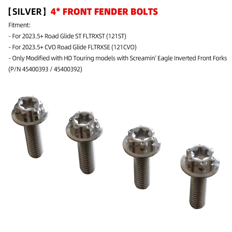 Road Faith Titanium Alloy Motorcycle Caliper Bolt Front Fender Bolts Anti-theft For HD 121CVO 121ST 24-up 117 Road/ Street Glide