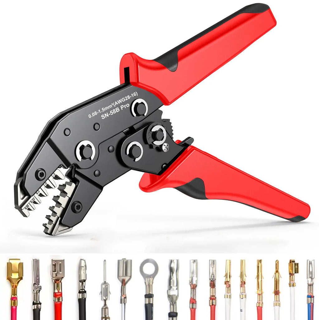 SN-58B Pro Crimps Plug JST ,TE,XH,SM,VH,PH,Molex Terminals Ratchet Crimper Pliers For 0.08-1.5mm²(28-16 AWG) Wires Tool