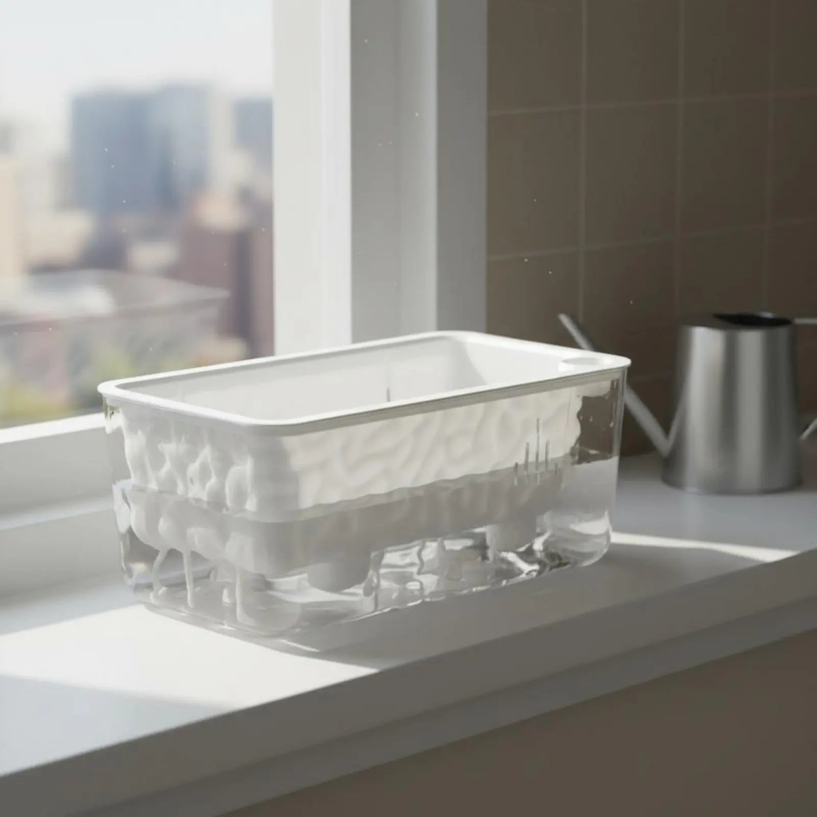 Automatic-Watering Planter Long-Lasting PET Material Transparent Plant Pot Rectangular Flower Pot Frosted Textured Design