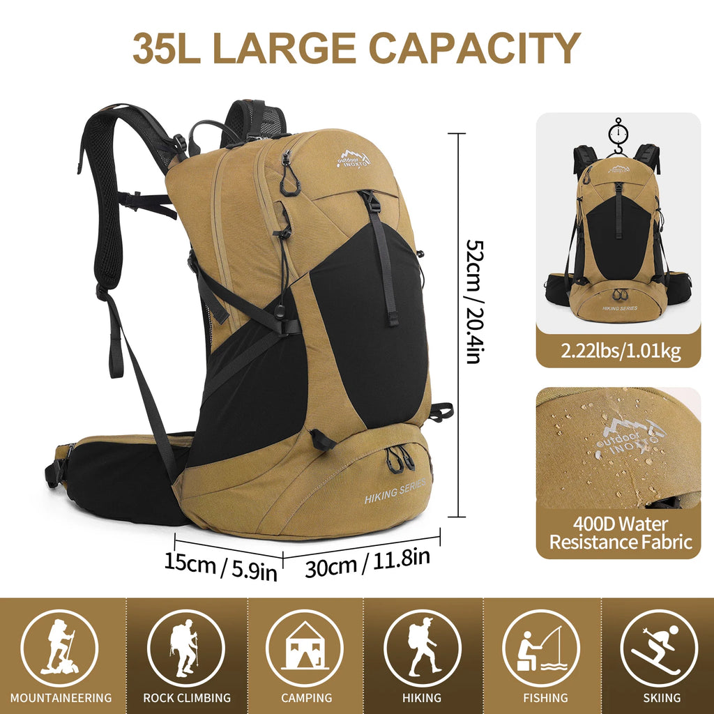 Mountaineering Backpack 35 Liters Men's and Women's Outdoor Sports Bag Waterproof Camping Hiking Rain