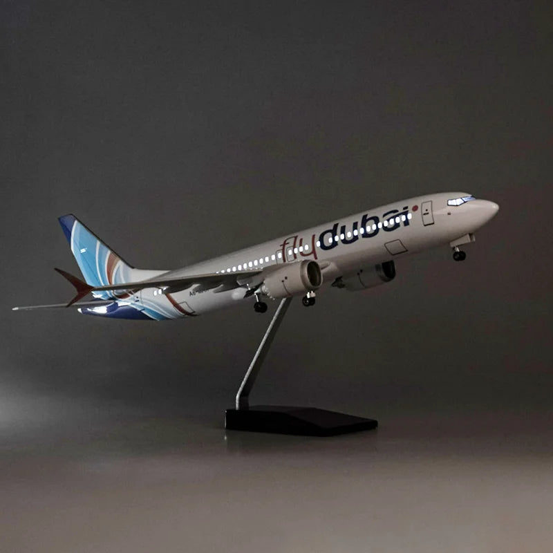 1/85 Scale Airplane B737 MAX Aircraft Fly Dubai Airways Middle East With Light Diecast Resin Plane Model Toy Collection